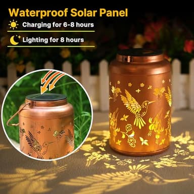 Hummingbird Solar Lanterns Outdoor Waterproof Hanging Solar Lights Metal Decorative LED Lanterns Outside Birthday Gifts for Women Men Mom Decor for Garden,Yard,Patio,Lawn - Image 4