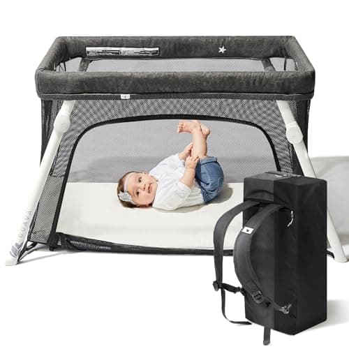 Guava Family Travel Crib includes Lightweight Backpack Design | Certified Baby Safe Portable Crib | Folding Play Yard, Comfy Mattress for Babies, Toddlers | Compact Baby Travel Bed - Image 1