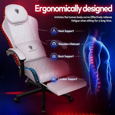 Dowinx Fabric Gaming Chair, LED Game Chair with Massage Lumbar Support and Footrest - Ergonomic Computer Chair with Adjustable Height for Adults and Teens, Gray - Image 8