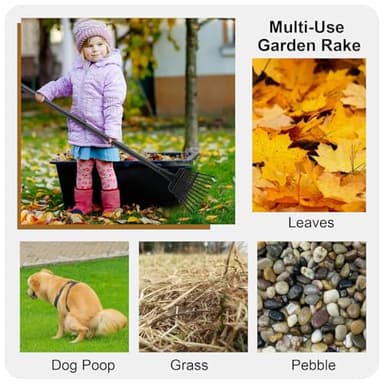 Small Rake for Leaves, 11 Metal Tines Narrow Leaf Rake, 60'' Leaf Rakes for Lawns with Adjustable Steel Handle for Camping Flower Beds Mulch Shrub, Black - Image 6