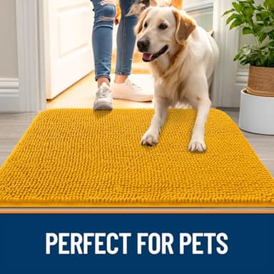 OLANLY Dog Door Mat for Muddy Paws 36x24, Absorbs Moisture and Dirt, Absorbent Non-Slip Washable Doormat, Quick Dry Chenille Mud Mat, Entry Indoor Entryway Carpet for Inside Floor, Golden Yellow - Image 6