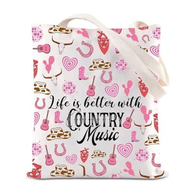 Country Music Lover Gift Country Girl Makeup Bag Life Is Better With Country Music Zipper Pouch Western Rodeo Gift (MUSIC TOTE) - Image 1