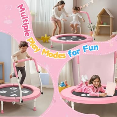 BCAN 36'' Toddler Trampoline, ASTM Certified-Foldable Mini Trampolines for Kids Ages 1-6, Adjustable Handle, Safety Pad & Foldable Legs, Baby Trampoline Indoor/Garden, Gift for Boy and Girl, Pink - Image 7