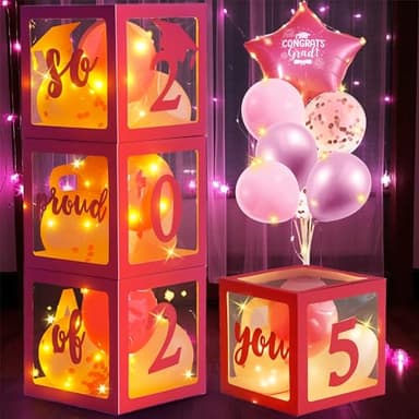 AYGXU Graduation decorations class of 2025 pink- Graduation Decorations, Balloons Box (4PCS) with letters&balloons,balloon stand set for table,LED String Light,graduation party decorations - Image 6