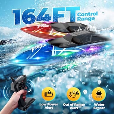 TOLLCY Remote Control Boat for Kids, 2Pack RC Boats with LED Lights for Pools Lakes River & Bathtub, 2.4Ghz Control, Whole Body Waterproof, 2 Rechargeable Batteries Summer Water Toys - Image 4
