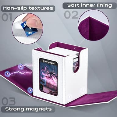 ZLCA MTG Deck Box with Commander Window Display, Trading Card Storage Box Holds 100 Double-Sleeved Cards Suitable for TCG/CCG/PTCG/EDH/Magic/Sport Cards (White&Purple) - Image 5