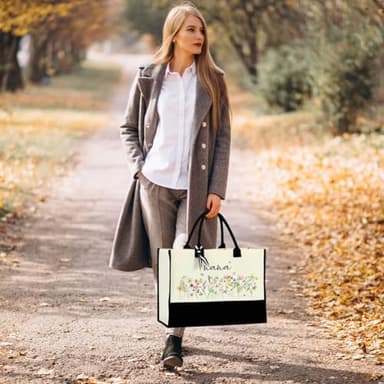 JRHung Nana Gifts Canvas Cotton Tote Bag Ideas First Time for Women Gramma Birthday Christmas Flower Reusable Beach Bag Shopping Bags - Image 4