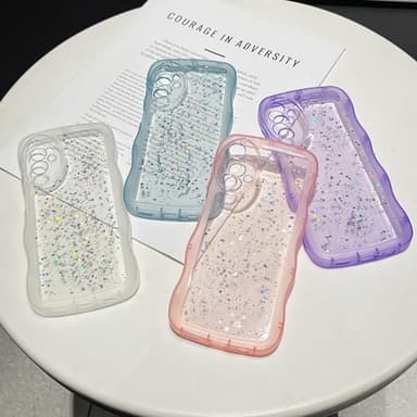 ZTOFERA for Samsung Galaxy A16 4G/5G Case 6.7",Cute Curly Wave Case with Star Glitter,Clear Shiny Bling Soft TPU Shockproof Phone Protective Cover for Women Girls-Pink - Image 5