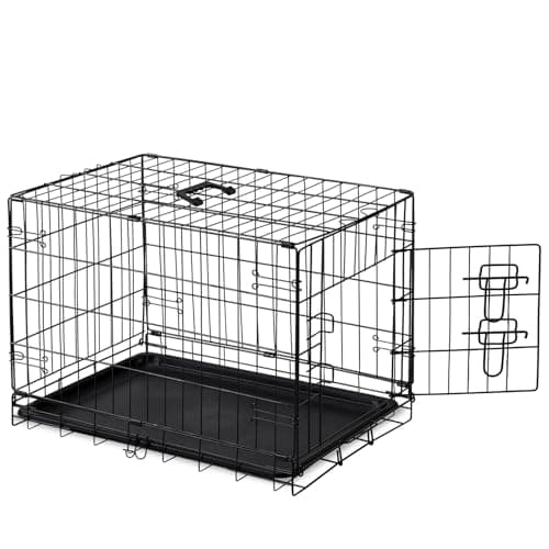 DUMOS Dog Crate, 30 Inch Medium Single Door Dog Cage with Divider Panel and Plastic Leak-Proof Pan Tray, Folding Metal Wire Pet Kennel for Indoor, Outdoor, Travel - Image 1