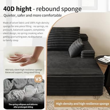 80” Oversized Double Lounge Chaise,Cloud Plush Sofa Bed,Upholstered Boneless Cloud Sofa Deep Seat,No Assembly Required,Modern Corduroy Sleeper Loveseat Chair for Living Room Bedroom Reading,Black - Image 6