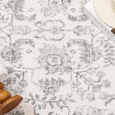 PureCozy Gray Area Rug 8x10 Machine Washable Large Vintage Living Room Distressed Non Slip Carpet Traditional Indoor Bedroom Grey Retro Floral Accent Throw Rug for Office Kitchen Dining Room - Image 9