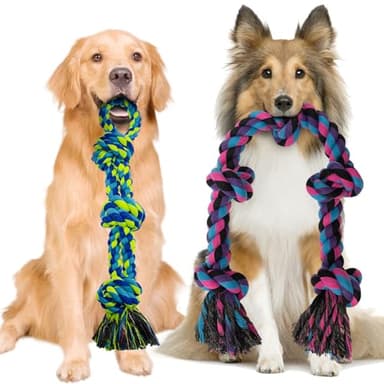 Heavy Duty Dog Rope Toys for Aggressive Chewers - 2 Pack Indestructible Tug of War Toys for Medium to Large Breeds, 100% Cotton for Boredom and Teeth Cleaning - Image 1