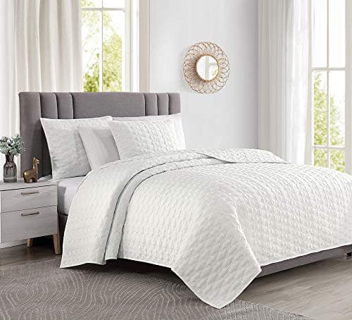 BOURINA Quilt Set Coverlet Set Quilting Bedspread 3-Piece Quilt Set Microfiber Lightweight, Queen 90" x 92" White - Image 1