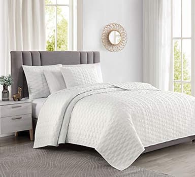 BOURINA Quilt Set Coverlet Set Quilting Bedspread 3-Piece Quilt Set Microfiber Lightweight, Queen 90" x 92" White - Image 1