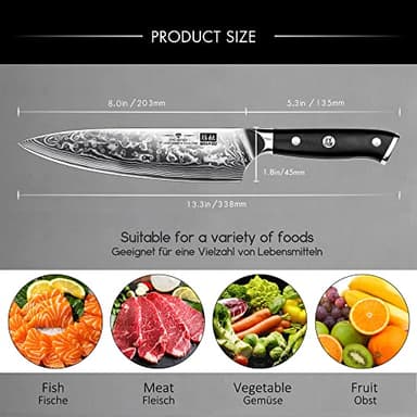 SHAN ZU Chef Knife 8 Inch Japanese Steel Damascus Kitchen Knife, Professional Kitchen Knives Sharp High Carbon Super Steel Kitchen Utility Knife - Image 5