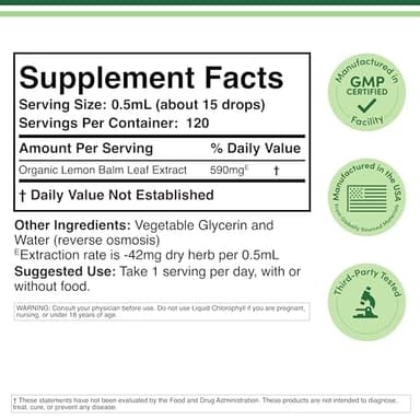 Double Wood Supplements Organic Lemon Balm Tincture - for Digestion & Relaxation 590mg - 2FL OZ, 120 Servings (Better Absorbed Than Capsules, Great for Lemon Balm Tea) - Image 2