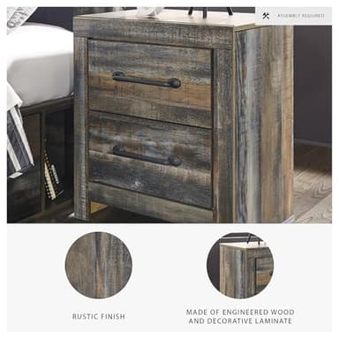 Signature Design by Ashley Drystan Rustic Industrial 2 Drawer Nightstand with 2 Slim-Profile USB Charging Stations, 24.37" Tall, Weatherworn Brown - Image 5