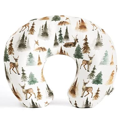 GRSSDER Nursing Pillow Cover Stretchy Minky Removable Nursing Covers for Breastfeeding Pillows, Ultra Soft Comfortable Slipcover for Boy and Girls, Stylish Watercolor Forest Deer and Leaves - Image 1