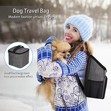BAGLHER丨Dog Travel Bag, Airline Approved Pet Supplies Backpack, Dog Travel Backpack Accessories Set with 2 Silicone Collapsible Bowls and 2 Food Baskets, Gray - Image 7