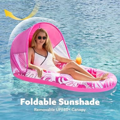 SLOOSH Inflatable Pool Floats Lounger Adult, Pool Lounge with Canopy Raft Floaties Water Floating Recliner Chair with Cup Holders Foot Rest Swimming Floaty - Image 2