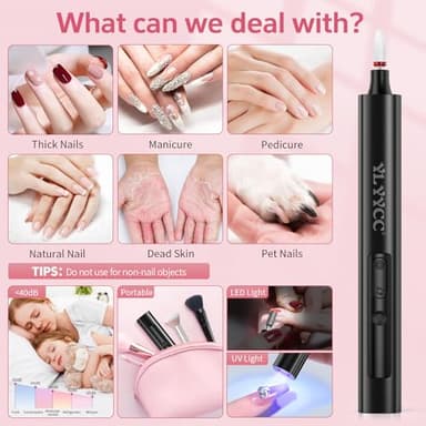 YLYYCC Cordless Nail Drill Electric File with UV Nail Lamp:Professional for Acrylic Gel Dip Powder Nails Portable Nail Drill Machine Kit for Manicure Pedicure Nail Set Rechargeable Lightweight - Image 6