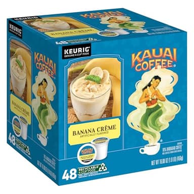 Kauai Coffee K-Cup Pods for Keurig Brewers – Arabica Coffee, 10% Hawaiian – Medium Roast, Banana Flavor with Creamy Vanilla – Banana Crème, 1 Pack of 48 Single Serve K-Cups - Image 1