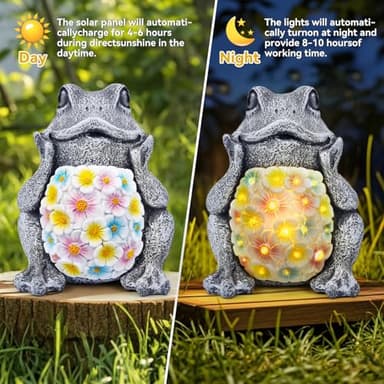LJINNOVEX Solar Garden Frog Statue with Light– Charming Outdoor Figurine for Yard, Patio, Lawn Decorations – Unique Solar-Powered Garden Decor Gift for Mom, Grandma, Birthday, or Christmas - Image 4