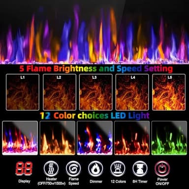 Ludatido 70 Inch TV Stand with 36 inch Electric Fireplace 27 LED Light Entertainment Center for TVs Up to 80" Black Modern Wood Media TV Console with Highlight Cabinet for Living Room Black - Image 6