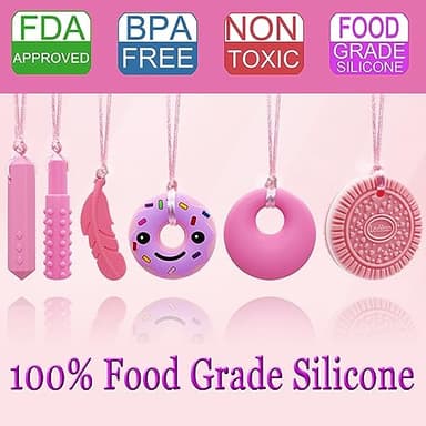 Chew Necklaces for Sensory Kids, Silicone Chewy Necklace for Children with Autism, ADHD, SPD, Chewing, 6 Pack Autism Sensory Toys - Image 2