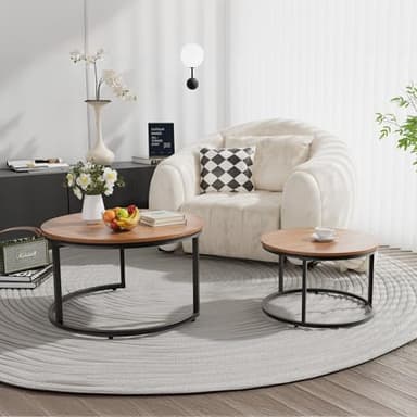 Otterease Nesting Tables Set of 2, 31.5" Round Coffee Table, Small Nesting Coffee Table with Adjustable Non-Slip Fee, Wood Grain Top Nesting Tables for Living Room, Bedroom (Wood Grain Brown) - Image 5