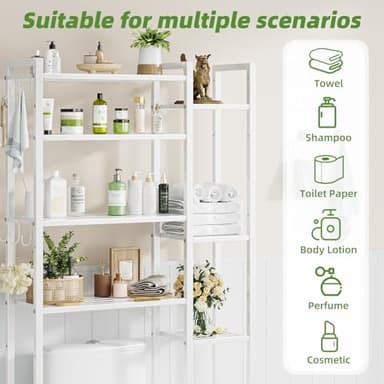 Simple Trending 8 Tier Over The Toilet Storage with Side Rack, Bathroom Organizer Metal Shelves for Towels, White - Image 4