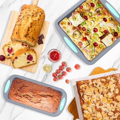 Tongjude 47 Pieces Silicone Baking Pans Set, 6 Silicone Cake Molds, Loaf Pan, Doughnut Pans, Non-Stick Baking Cup, with Measuring Cups and Spoons Set, Grey - Image 4