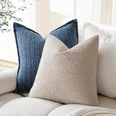 Foindtower Pack of 2, 20 x 20 Inch, Decorative Textured Boucle Throw Pillow Covers Accent Solid Pillow Cases Cozy Soft Couch Cushion Case for Chair Sofa Bedroom Living Room Home Decor, Oatmeal - Image 5