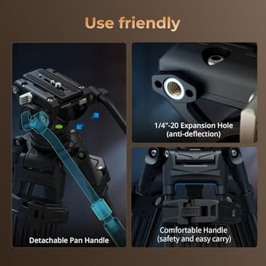 SmallRig Heavy-Duty Carbon Fiber Tripod with FreeSpeed One-Step Height Adjust, 75" Tall, Fluid Head, Dual-Mode QR Plate for DJI/MFT, Load up to 17lbs, Professional Video Tripod for Camera AD-80S - Image 9