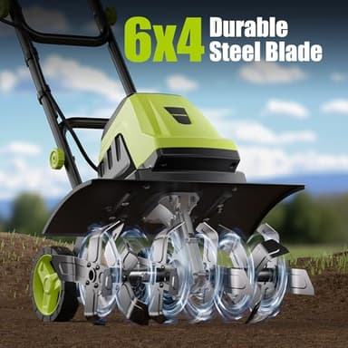 Electric Tiller, YERYORK 15-Amp 18-Inch Width 9-Inch Depth Corded Tiller Cultivator 24 Durable Steel Tines Gardening Tiller with Adjustable Wheels Foldable Handle for Easy Soil Cultivation - Image 4