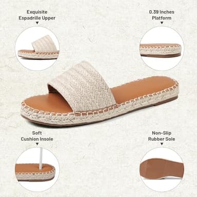 Tscoyuki Womens Flat Sandals Dressy Summer Slip On Resort Womens Sandals Raffia Beach Sandals Open Toe Espadrille Slides - Image 3