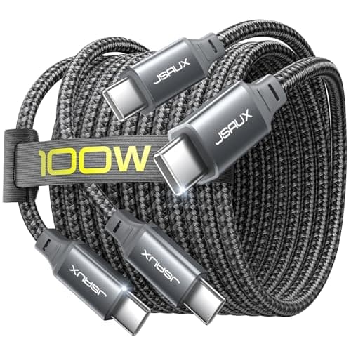 JSAUX 100W USB C to USB C Cable [2-Pack 6.6FT], Type C Fast Charging Cord Compatible with iPhone 17/iPhone Air/iPhone 17 Pro/iPhone 17 Pro Max, iPhone 16/15 Series, Galaxy S/Note, MacBook, iPad - Grey - Image 1