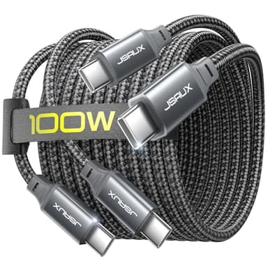 JSAUX 100W USB C to USB C Cable [2-Pack 6.6FT], Type C Fast Charging Cord Compatible with iPhone 17/iPhone Air/iPhone 17 Pro/iPhone 17 Pro Max, iPhone 16/15 Series, Galaxy S/Note, MacBook, iPad - Grey - Image 1