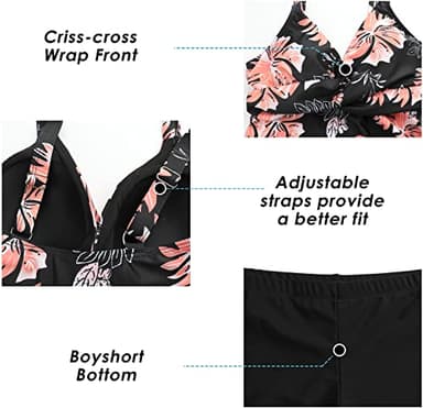 SEAFORM Women's Tankini Bathing Suits Two-Piece Tummy Control Swim Dress High Waist Printing Padded Swimsuits with Boyshorts - Image 4