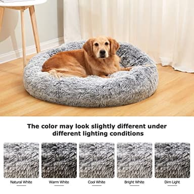 Bedfolks Calming Donut Dog Bed, 36 Inches Round Fluffy for Large Dogs, Anti-Anxiety Plush, Machine Washable (Dark Grey, Large) - Image 8