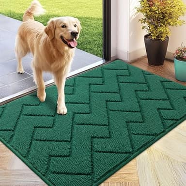 hicorfe Front Door Mat Outside Entrance,24"x35" Absorbent Muddy Dirt Resist Welcome Door Mats Outdoor Indoor,Stain and Fade Resistant,Non Slip Backing Entry Mat Doormat for Entryway (Evergreen) - Image 1