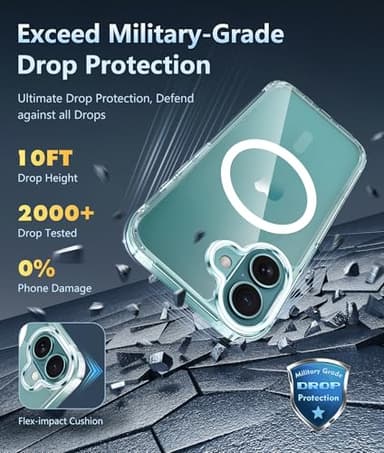 FNTCASE for iPhone 16 Phone Case: Magnetic Military Grade Drop Protection Anti Yellowing Slim Case - Rugged Shockproof Protective Transparent Cell Phone Cover (A-Transparent) - Image 7