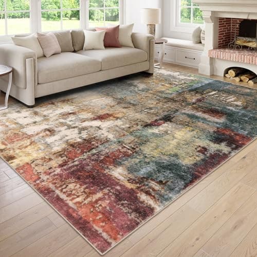 Lahome Modern Abstract Living Room Rug 8x10, Washable 8x10 Area Rugs for Bedroom Stain Resistant Non Slip, Large Red Soft Indoor Carpet for Dining Room Table Home Decor - Image 1