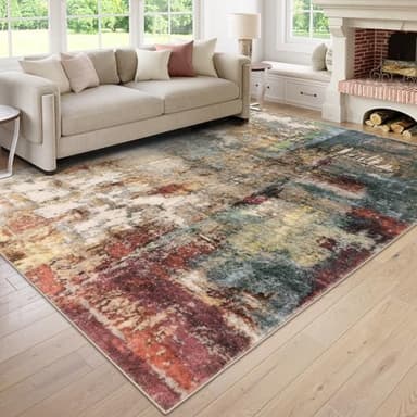 Lahome Modern Abstract Living Room Rug 8x10, Washable 8x10 Area Rugs for Bedroom Stain Resistant Non Slip, Large Red Soft Indoor Carpet for Dining Room Table Home Decor - Image 1