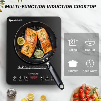 AMZCHEF Portable Induction Cooktop 20 Temperature & Power Levels, 1800W Induction Stove Burner with 6.8" Heating Coil, Low Noise Hot Plate Single Electric Cooktops Countertop Stove with Timer - Image 6