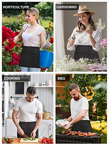 Syntus 2 Pack Server Apron with 3 Pockets, Waterdrop Resistant Waitress Waiter Waist Apron, 11.5-inch Black - Image 7