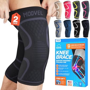 Modvel 2 Pack Knee Brace for Women & Men - Workout Knees Compression Sleeve for Knee Pain Relief Joint Support for ACL, Arthritis, Meniscus Tear Knees Brace for Sports, Rodilleras para Gym Fitness - Image 1