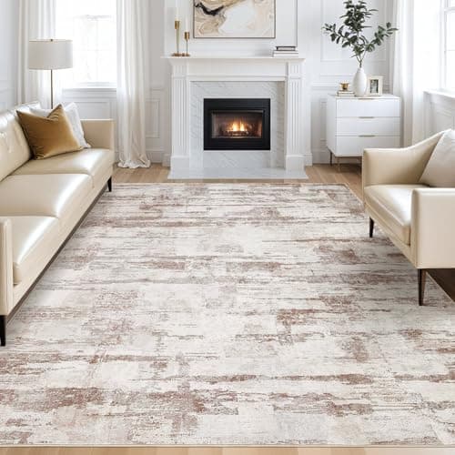 Abstract Living Room Rug 9x12 - Modern Washable Soft Thin Area Rug for Living Room Bedroom Under Dining Table - Neutral Indoor Floor Rug Carpets for Home Office Playroom Nursery - Light Brown - Image 1