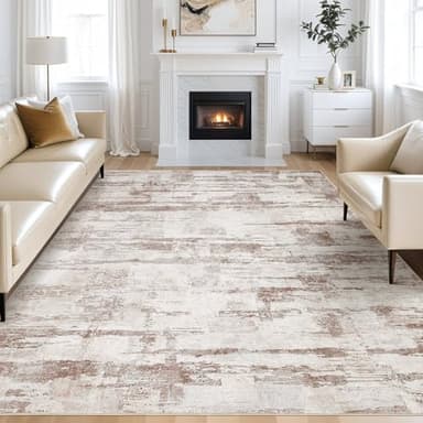 Abstract Living Room Rug 9x12 - Modern Washable Soft Thin Area Rug for Living Room Bedroom Under Dining Table - Neutral Indoor Floor Rug Carpets for Home Office Playroom Nursery - Light Brown - Image 1