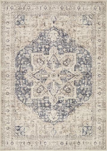 Tortania Area Rug Living Room Rugs - 7x9 Washable Boho Rug Vintage Oriental Distressed Farmhouse Large Thin Indoor Carpet for Living Room Bedroom Under Dining Table Home Office - Cream Blue - Image 9